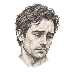 Pencil sketch of a sad man