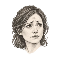Pencil sketch of a worried woman